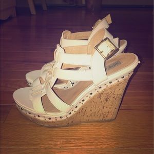 Steve Madden White Studded Wedges